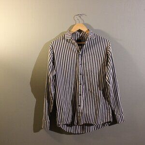 The Cast Black & White Striped Button-Up Shirt – Made in USA – Size M